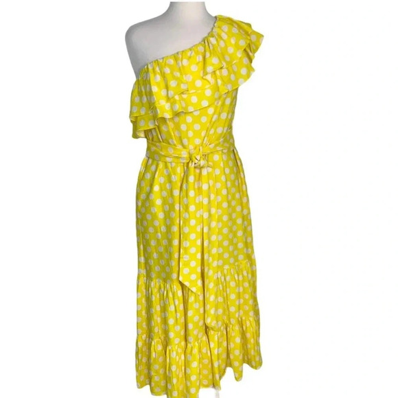 Lisa Marie Hernandez Linen Blend Polka Dot Ruffle Dress Yellow Size XS NWT - Picture 4 of 15